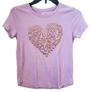 Old Navy lilac shirt w/gold heart of roses, XL (14), Girls‎